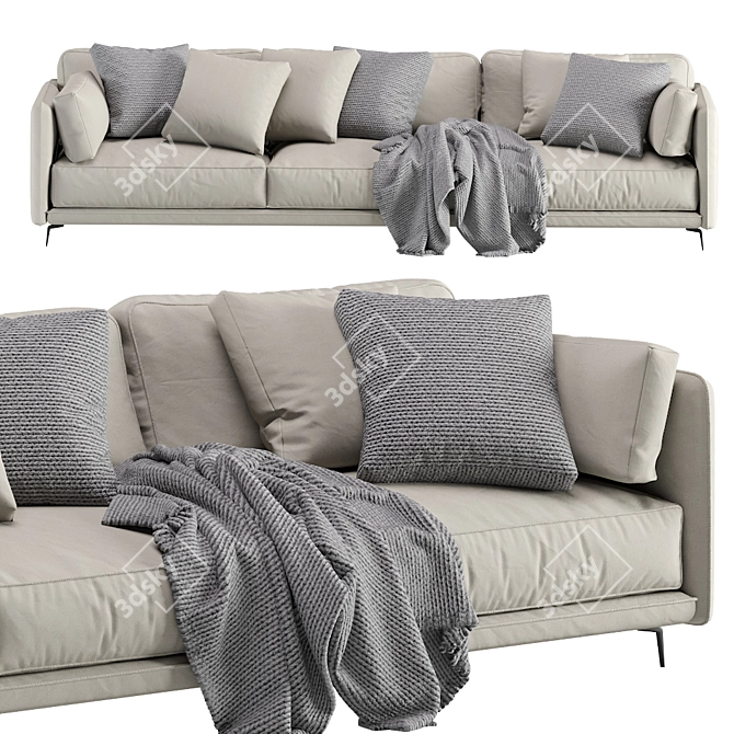 Krisby 3 Seat Modern Sofa 3D model image 2