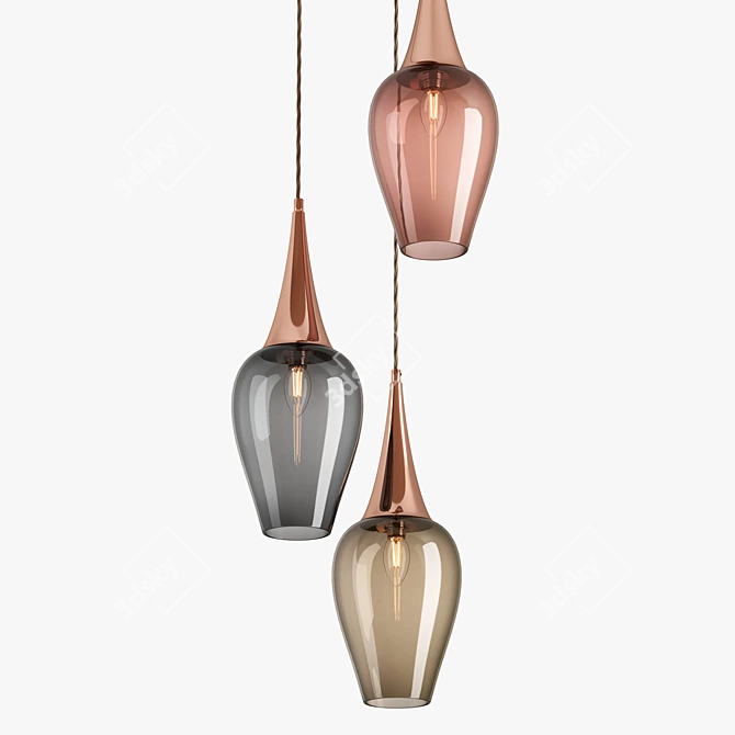 Retro Light Cluster Pendant - Exquisite Glass and Metal Lighting 3D model image 5