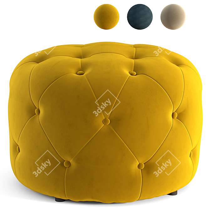 Vintage Gold Velvet Hampton Pouf - Small & Round 3D model image 1