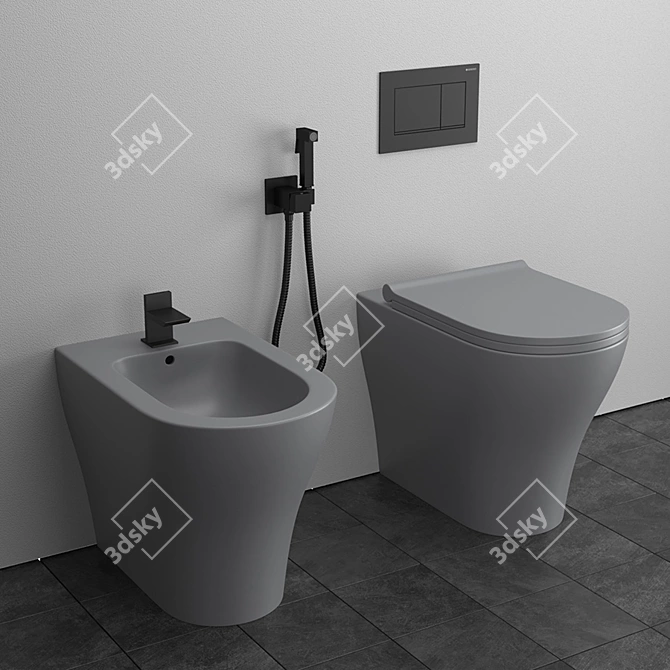 Elegant Italian Back to Wall WC/Bidet 3D model image 5