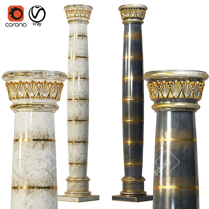 Elegant Classic Column: Black & Gold | White & Gold 3D model image 1