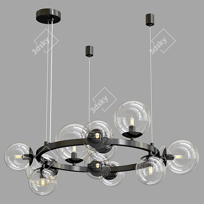 Industrial Black Glass Designer Ring Chandelier 3D model image 2