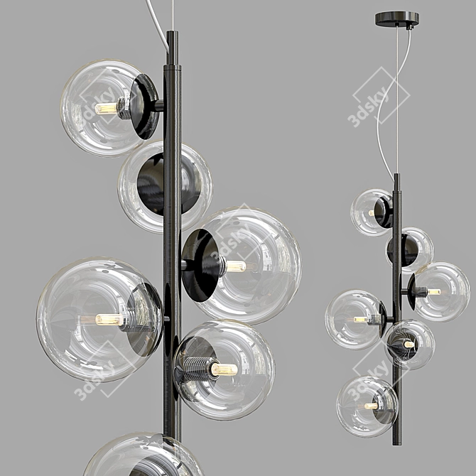 Industrial Black Glass Designer Ring Chandelier 3D model image 3