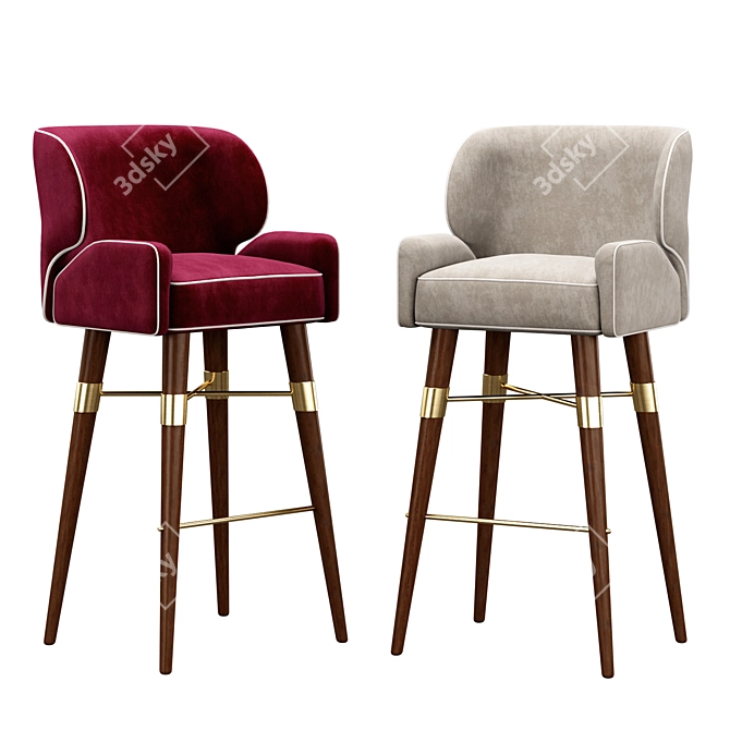 Elegant Louis Bar Stool 3D model image 2
