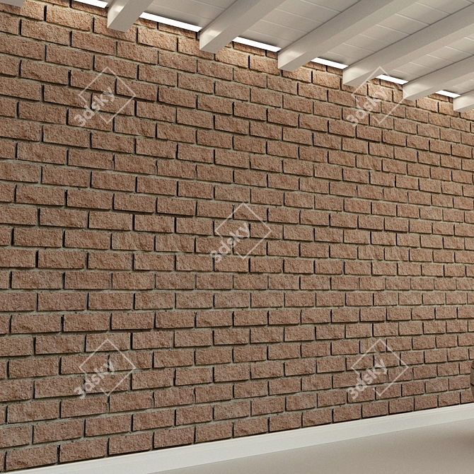 Aged Brick Wall Tile - Vintage Loft Retro 3D model image 2