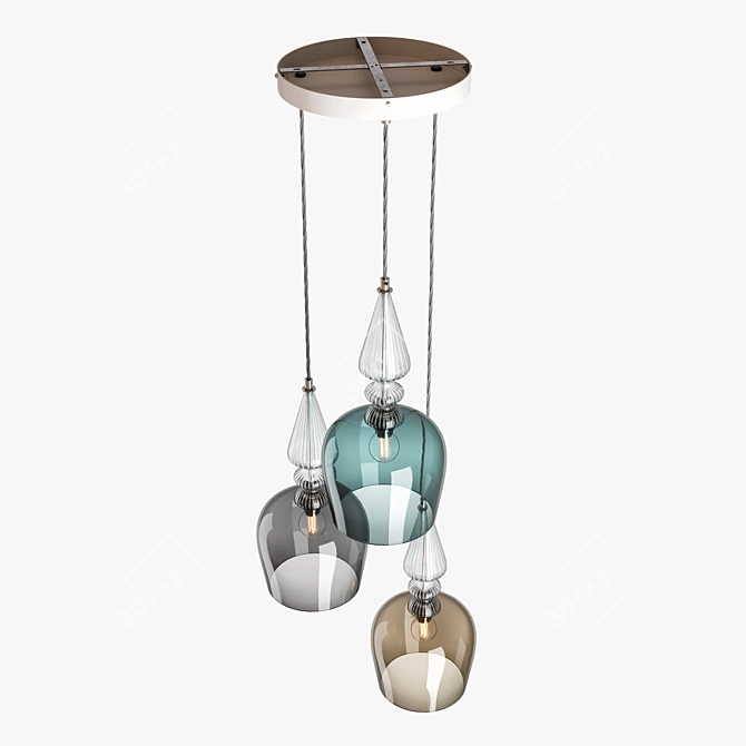 Title: Spindle Shade Glass Cluster Pendant 3D model image 3