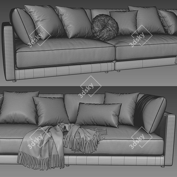 Elegant Blanche Katarina 3-Seater Sofa 3D model image 4