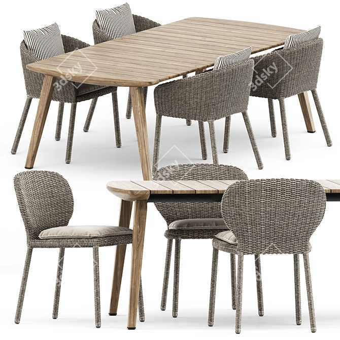 Strada Armchair & Side Chair + Fynn Dining Outdoor Table 3D model image 1