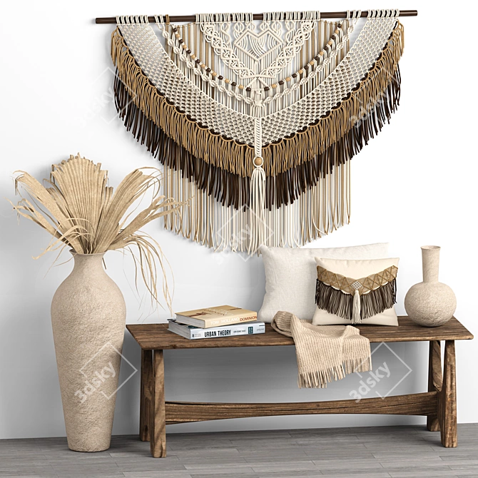 Boho Macrame Decor Set 01 3D model image 1