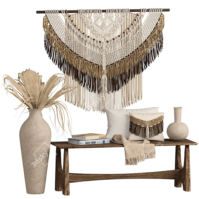 Boho Macrame Decor Set 01 3D model image 2