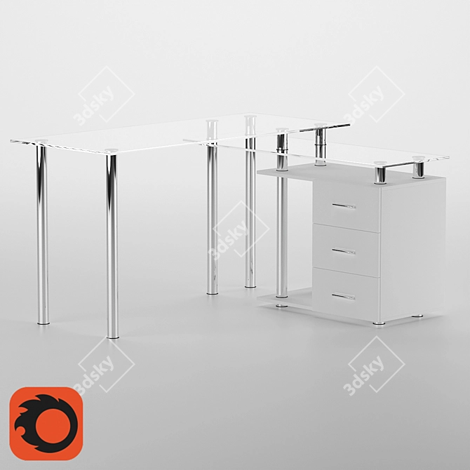 Modern Glass Table with Locker 3D model image 1