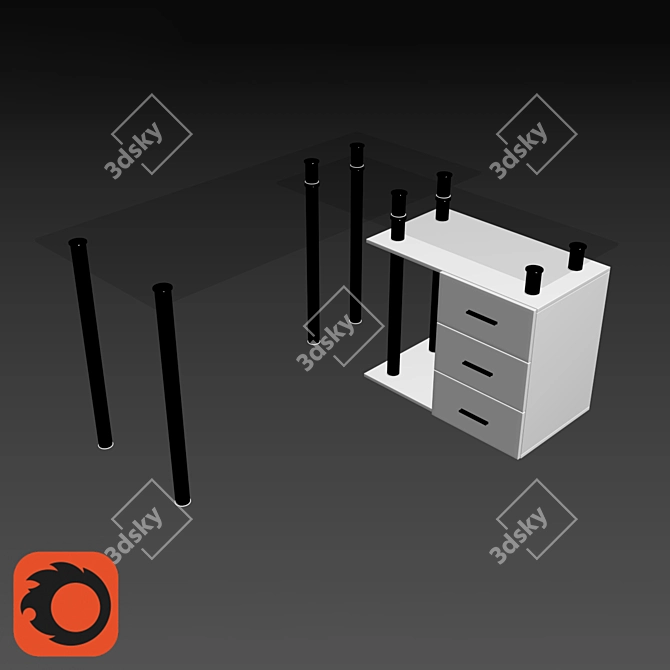 Modern Glass Table with Locker 3D model image 2