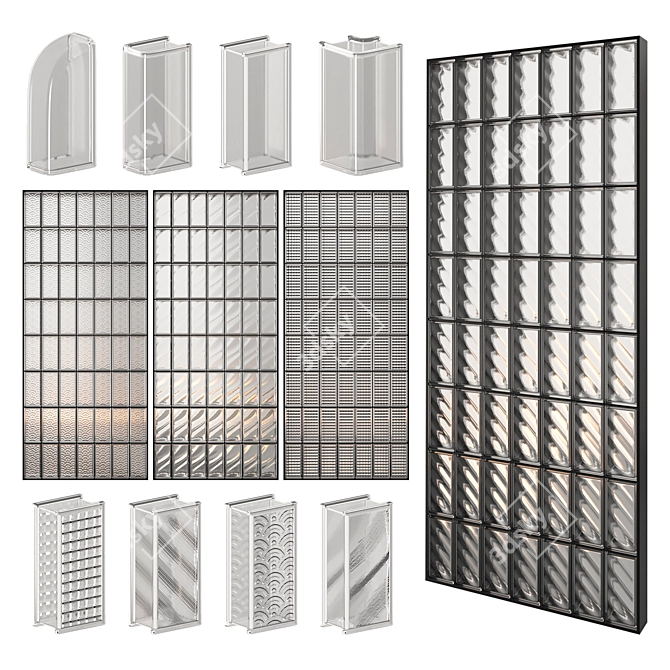 Modern Glass Block Wall 03 3D model image 1