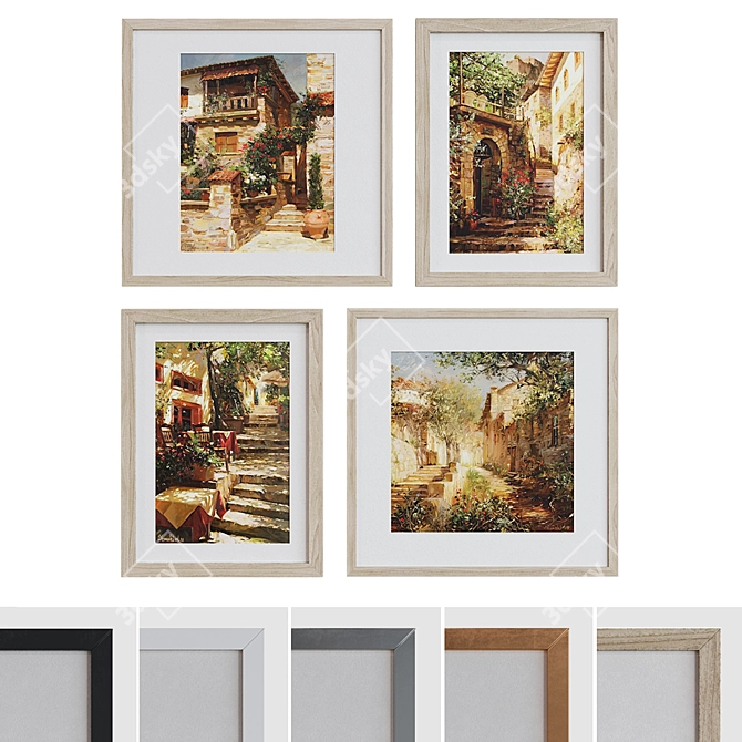 European Landscape Picture Frame Set 3D model image 1