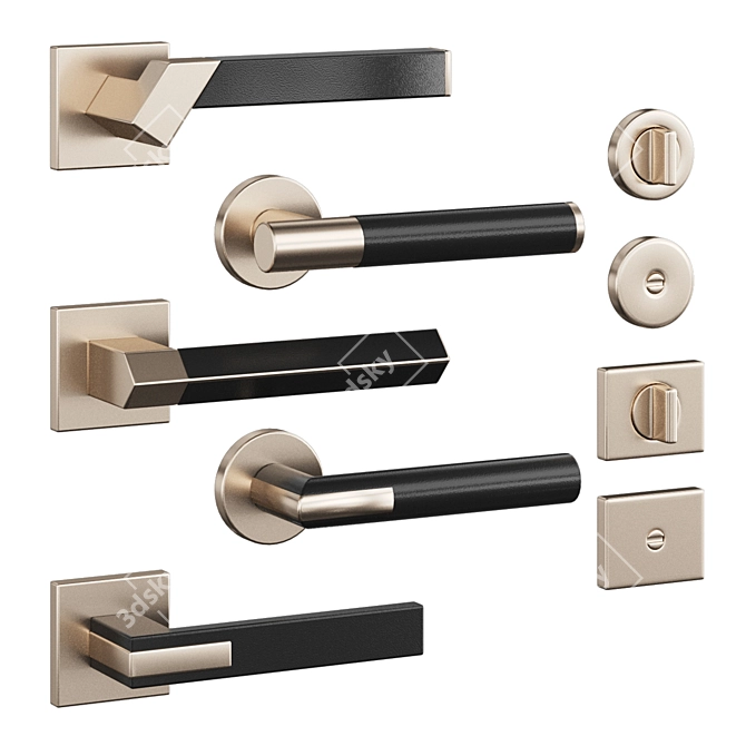 Elegant Set of 5 Kawajun Door Handles 3D model image 1