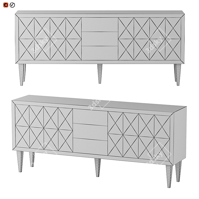 Sideboard Saanen - Black/Gold Art Deco Crystal-MDF Mirror Luxurious Storage Solution 3D model image 2