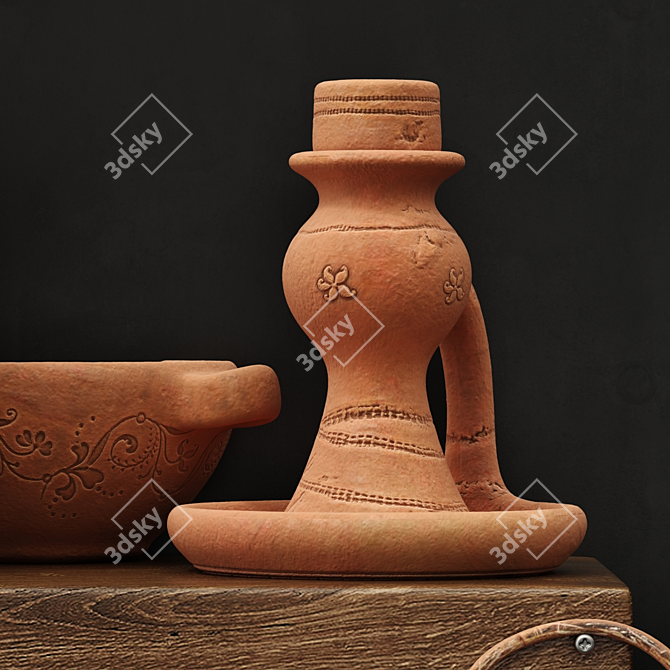 Clay Dish Set with 6 Textured Pieces 3D model image 4