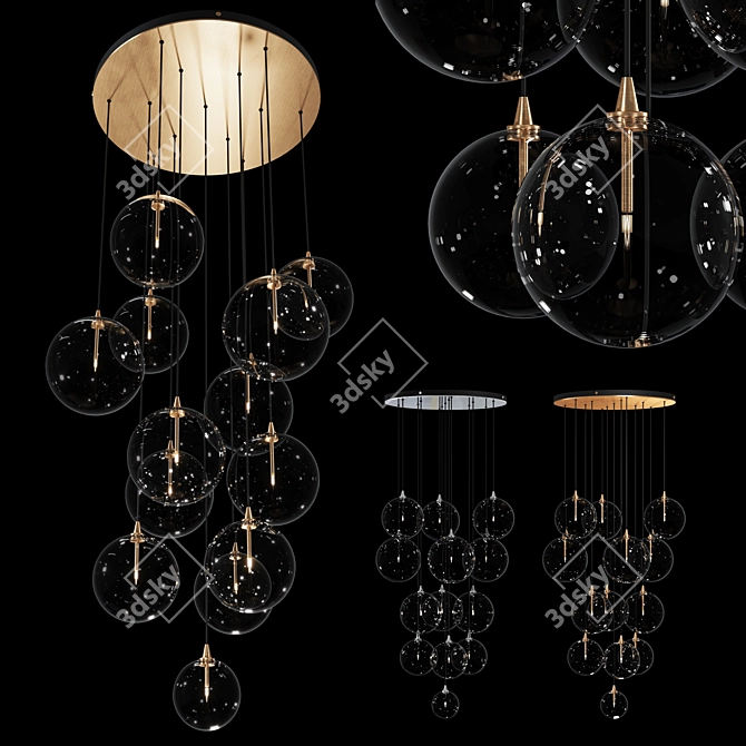 Schwung Home Cluster 13: Cascading Glass Pendant Chandelier 3D model image 1