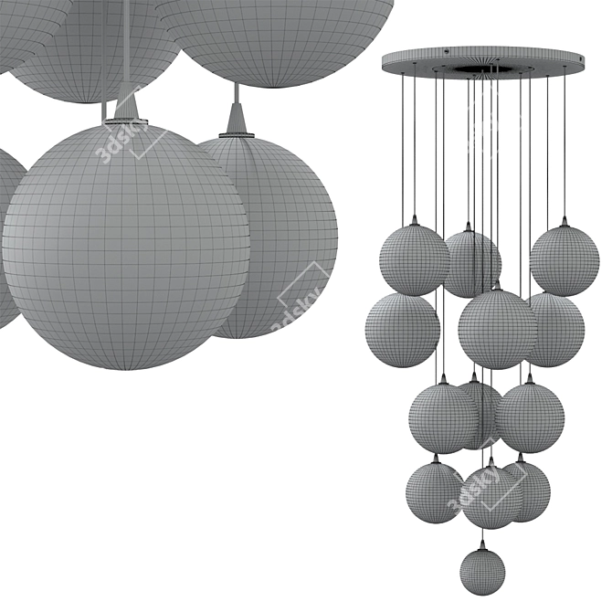 Schwung Home Cluster 13: Cascading Glass Pendant Chandelier 3D model image 7