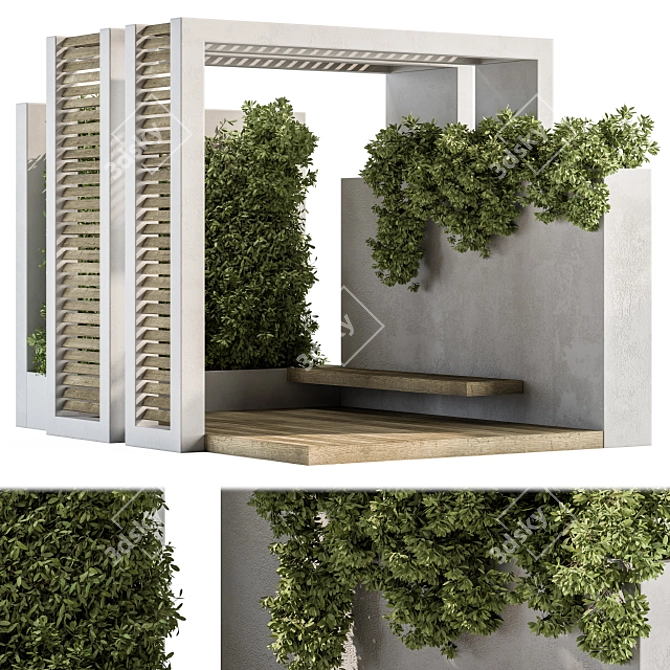 Outdoor Oasis: Bench & Plant Set 3D model image 2