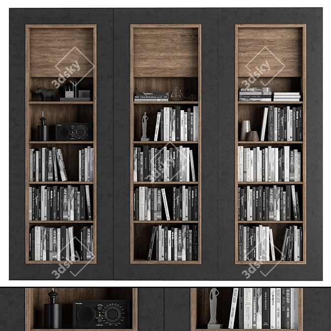 Black and Wood Library Set 3D model image 1