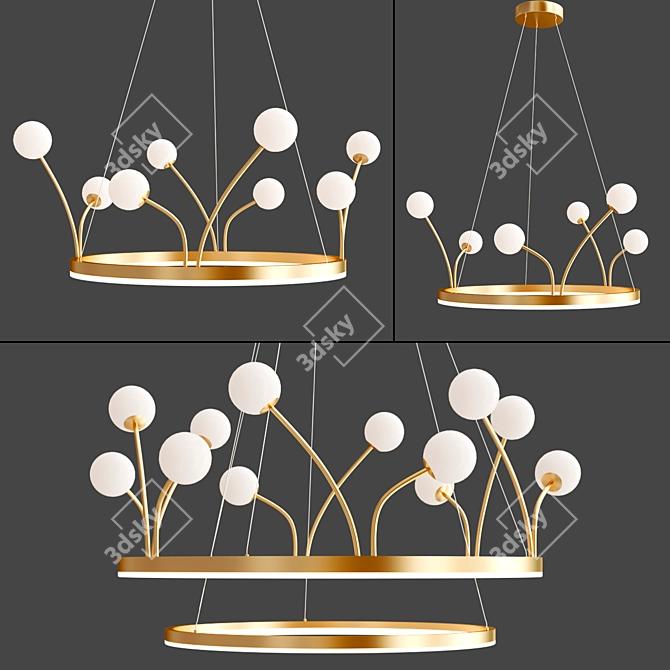 Vintage Brass LED Chandelier 3D model image 2