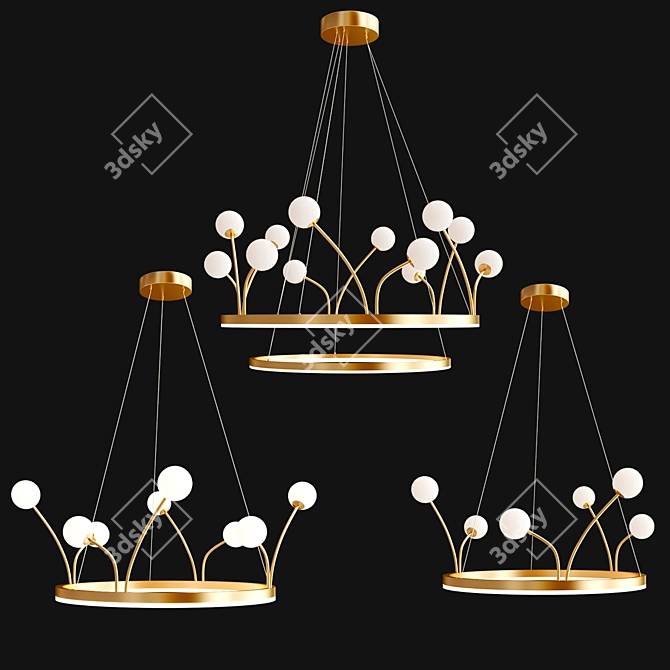 Vintage Brass LED Chandelier 3D model image 3
