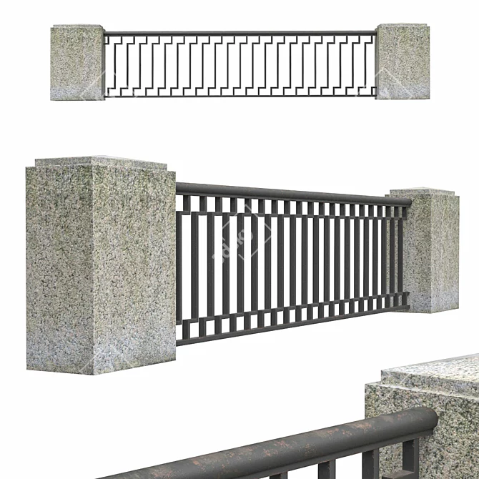 Granite & Metal Fence: Elegant & Strong 3D model image 1