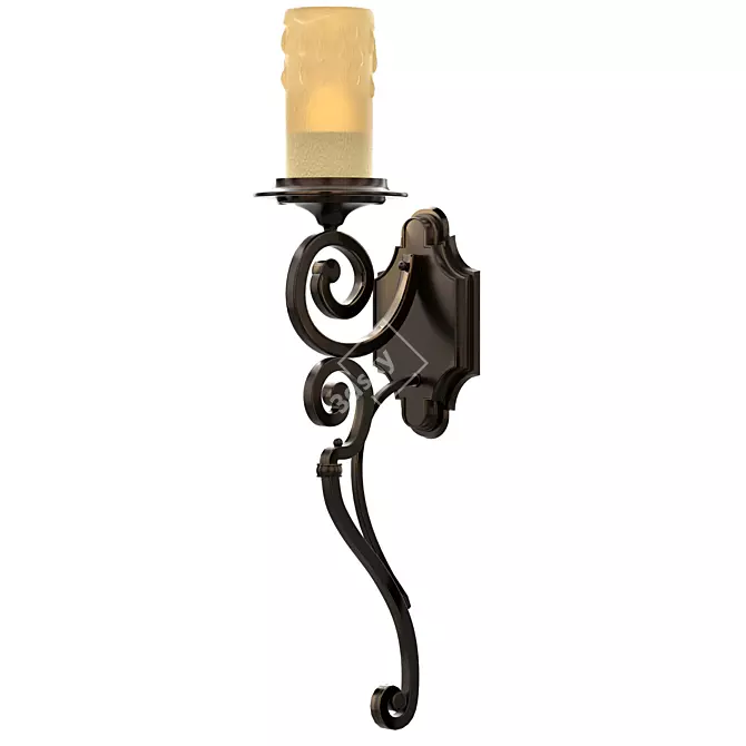 Medieval-inspired Wall Lamp with Coffee-Colored Wrought iron Base 3D model image 1