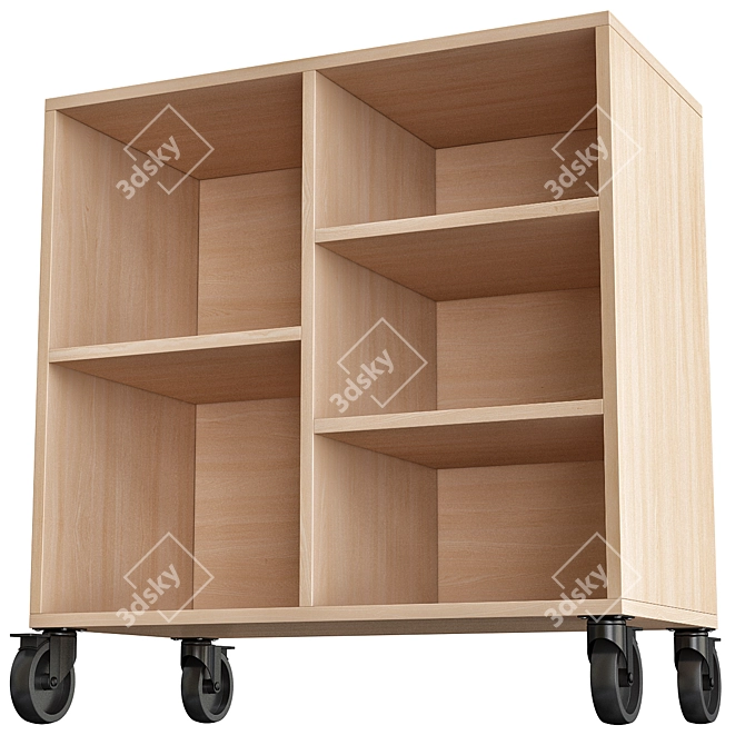 Rustic Oak Rolling Shelving 3D model image 2