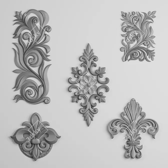 Elegant Stucco Decor Set 3D model image 2