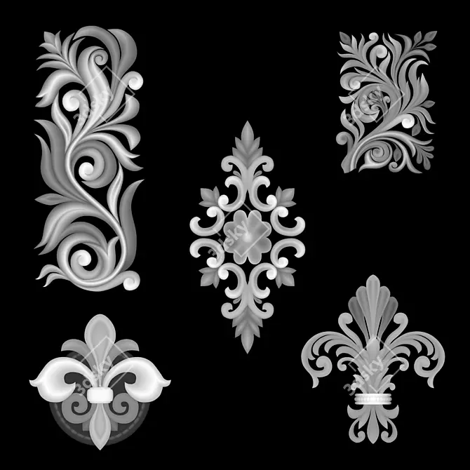 Elegant Stucco Decor Set 3D model image 3