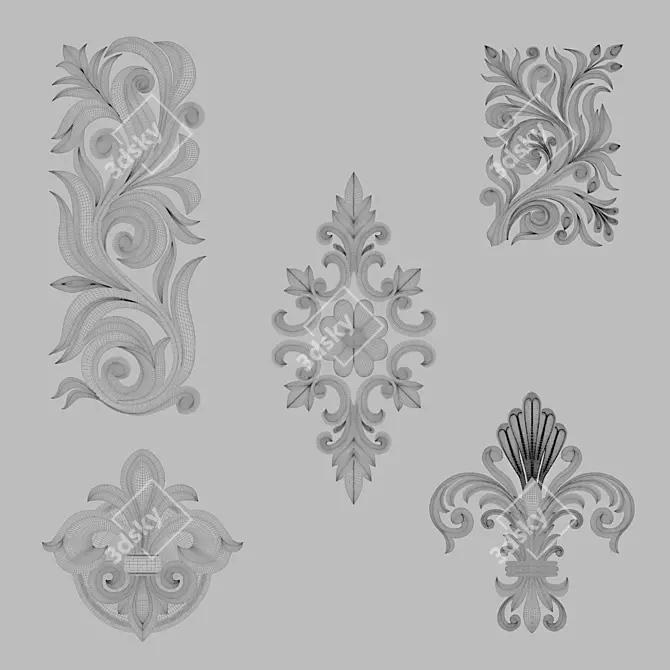 Elegant Stucco Decor Set 3D model image 5