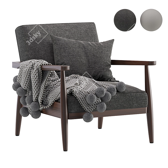 Mid Century Gray Accent Armchair 3D model image 1