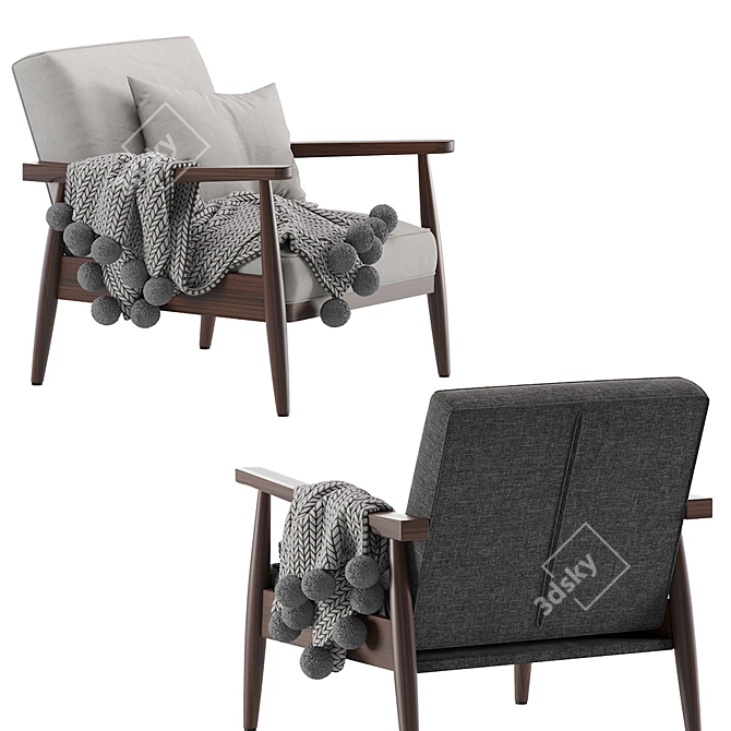 Mid Century Gray Accent Armchair 3D model image 3