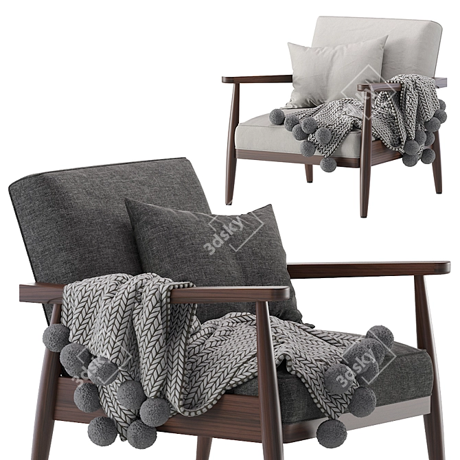 Mid Century Gray Accent Armchair 3D model image 4