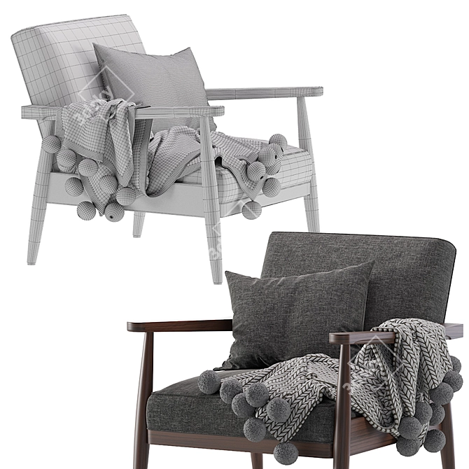 Mid Century Gray Accent Armchair 3D model image 7