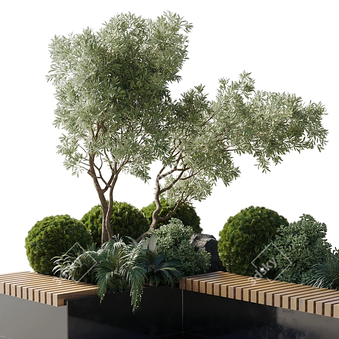 Urban Green Bench Collection: Plants & Trees 3D model image 3