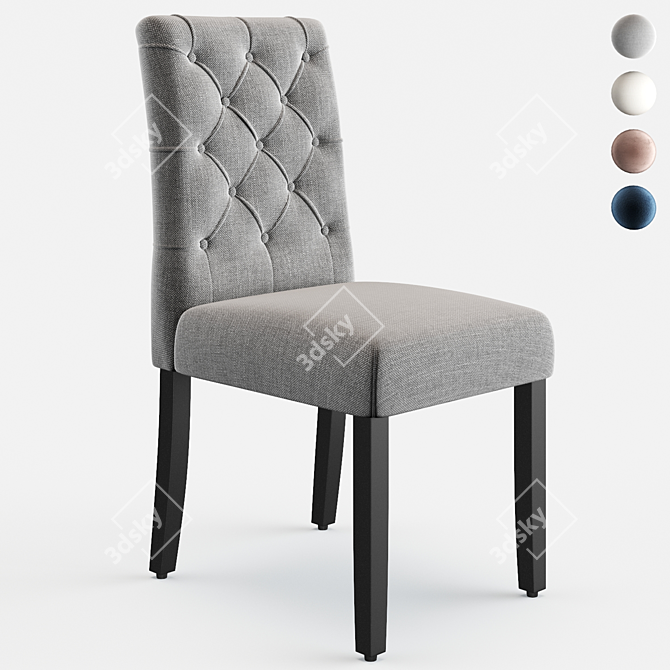 Elegant Grey Tufted Linen Chairs 3D model image 1