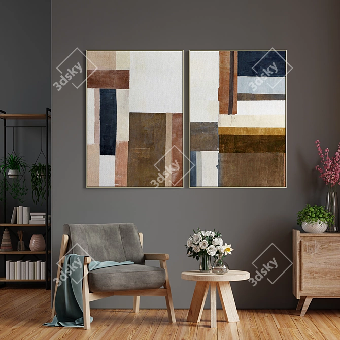 128 Abstract Frame Set: Modern Minimalist Paintings 3D model image 3