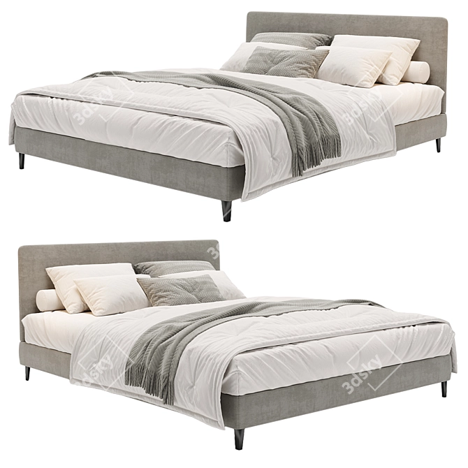 Modern White Bed Set 3D model image 1