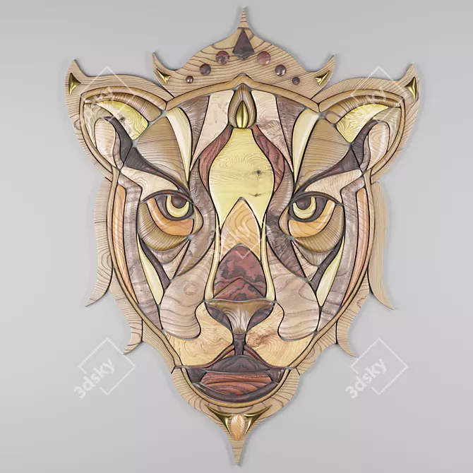 Majestic Lion Head Sculpture 3D model image 1