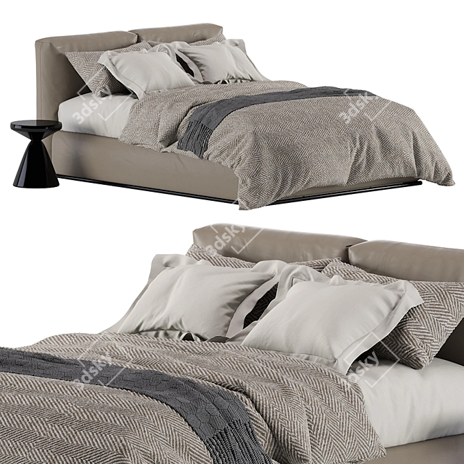 Elegant Asolo Leather Bed 3D model image 2