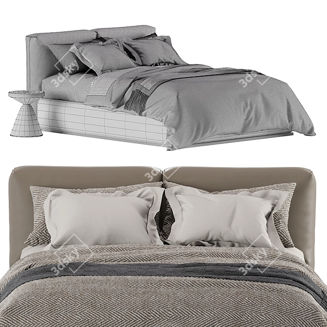 Elegant Asolo Leather Bed 3D model image 1