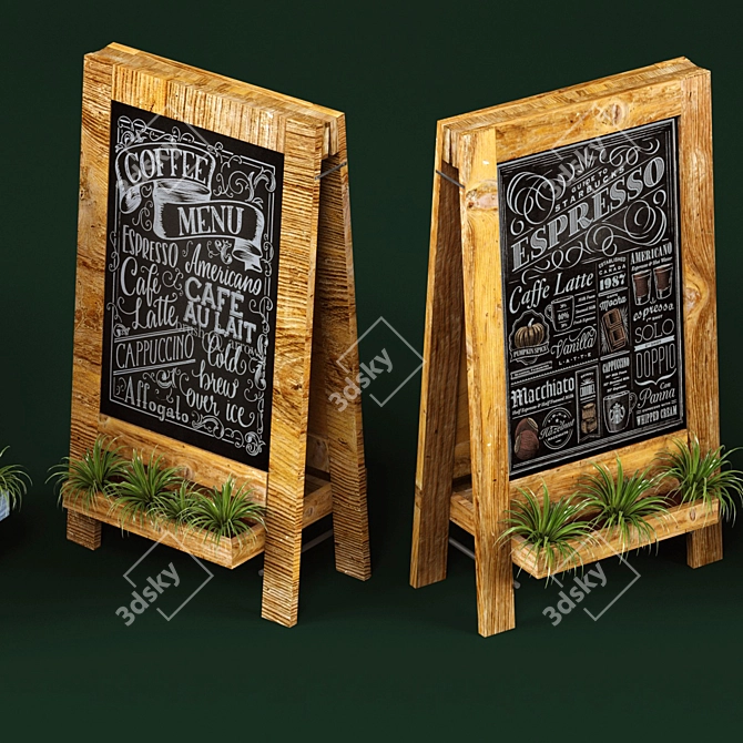 Restaurant Chalkboard Set with Plants 3D model image 3