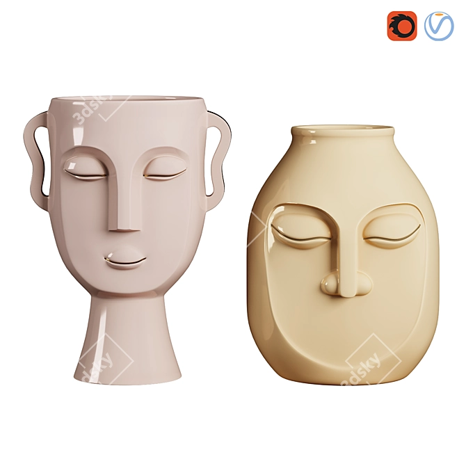 Elegant Face Vases - Set of 2 3D model image 1