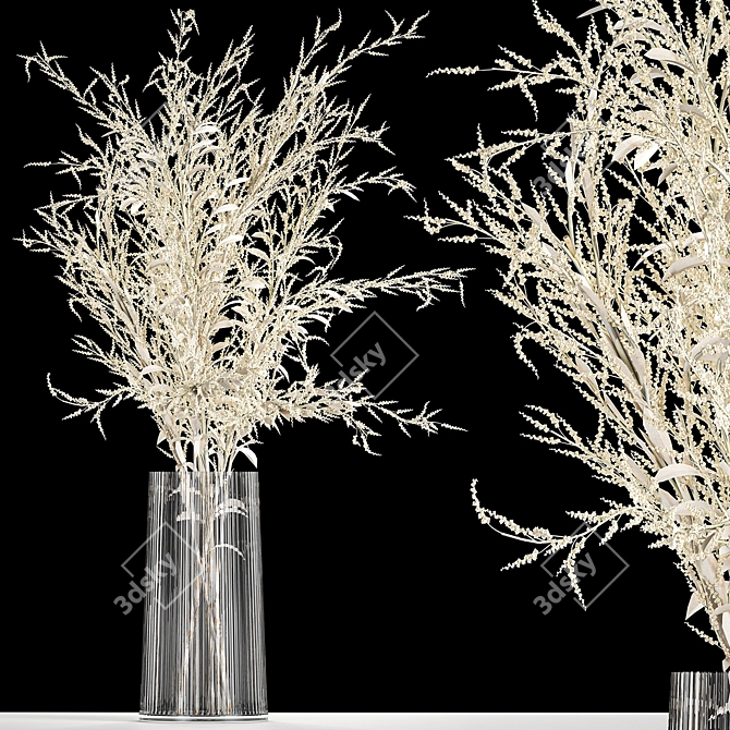 Elegant White Dry Flower Bouquet 3D model image 1
