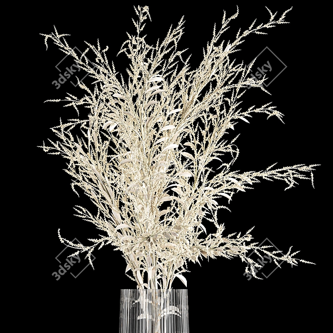 Elegant White Dry Flower Bouquet 3D model image 2