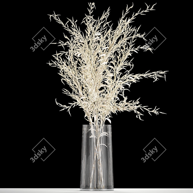 Elegant White Dry Flower Bouquet 3D model image 5