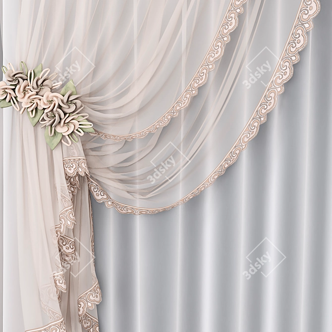 Elegant Lace Sheer Curtain 3D model image 2